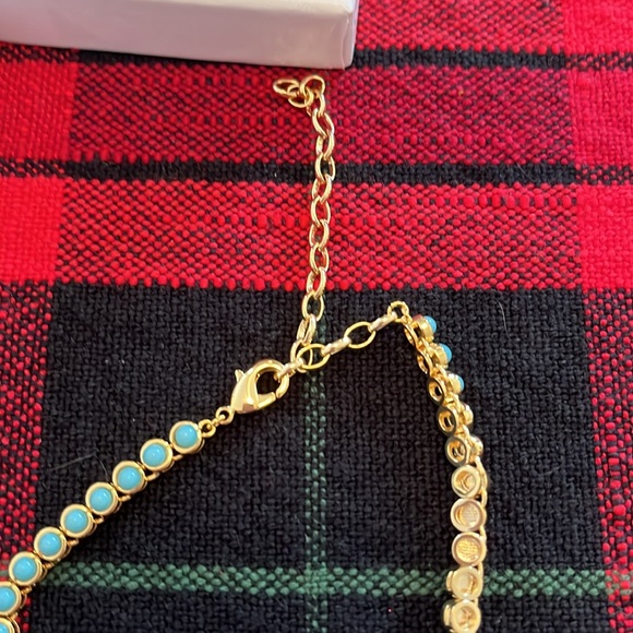Daniela Swaebe “The Rondelle” Flower Charm Gold & Turquoise Tennis Necklace - Picture 4 of 6